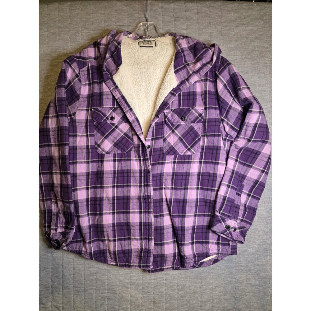 1487 Boston Traders Purple Plaid Sherpa Lined Flannel Hoodie Shacket XL